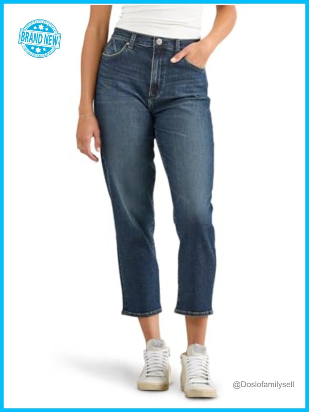 High Rise Straight Ankle Jeans Stretch Denim 5 Pocket Casual